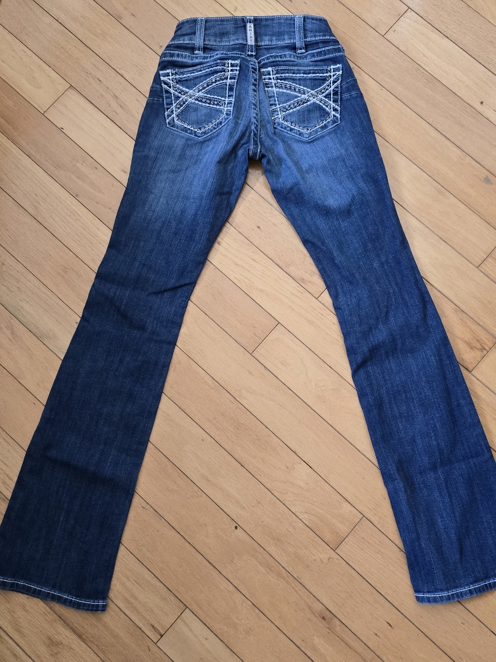 Ariat Dark Blue Flare Jeans with White Embroidery
